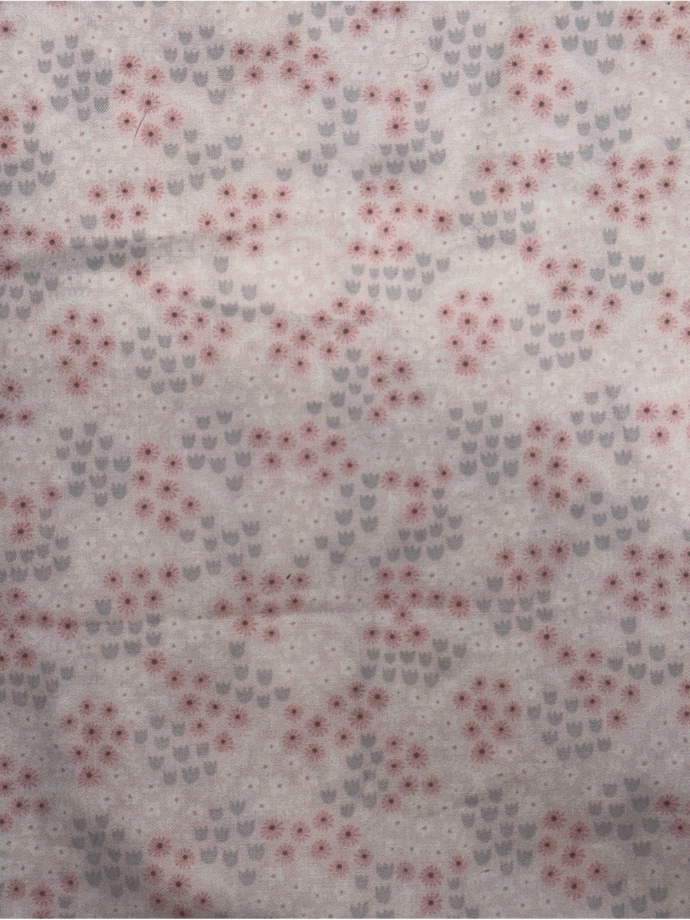 2 Yds of Cotton Fabric, Pink /gray/white flower print